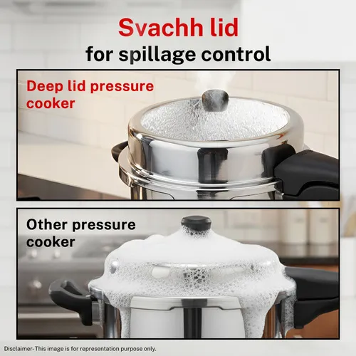 Prestige Deluxe Alpha Svachh Stainless Steel Spillage Control Pressure Cooker, 8 L (Silver) - Detail View